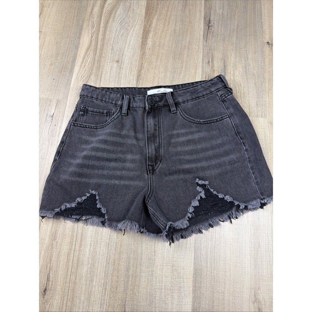 Kancan Distressed Black Denim Shorts Women's Size 9 28 Frayed Hem Stretch